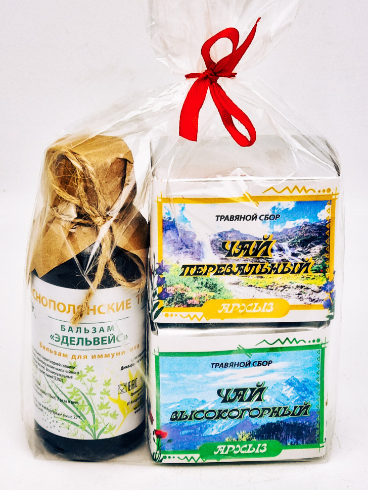 Набор Архыз чай перевальный 40гр+чай высокогорный 40гр и бальзам Краснополянские травы