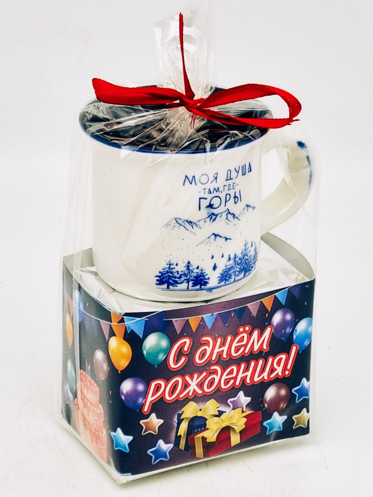 Подарочный набор с днем рождения Краснополянский чай "Высокогорный" 40гр + кружка мини