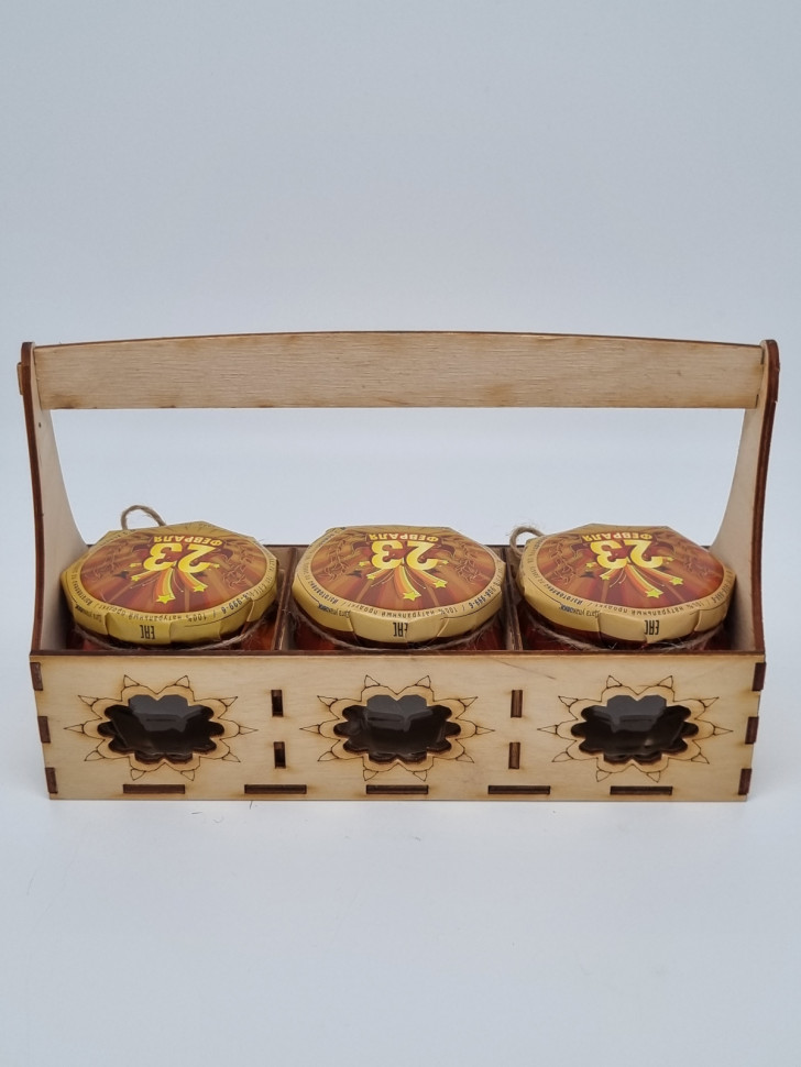 Подарочный набор с 23 февраля варенье 170гр, мед каштановый 170гр, мед с орехами 170гр