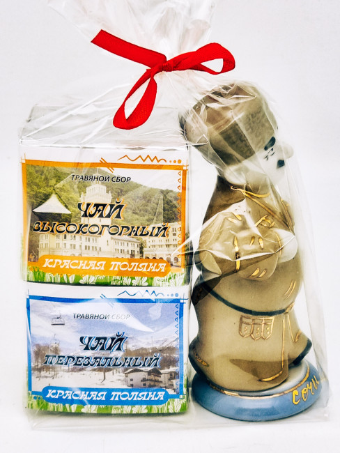 Набор Красная поляна чай перевальный 40гр+чай высокогор. 40гр и сувенир коллекционный фарфор Джигит Набор Красная поляна чай перевальный 40гр+чай высокогор. 40гр и сувенир коллекционный фарфор Джигит