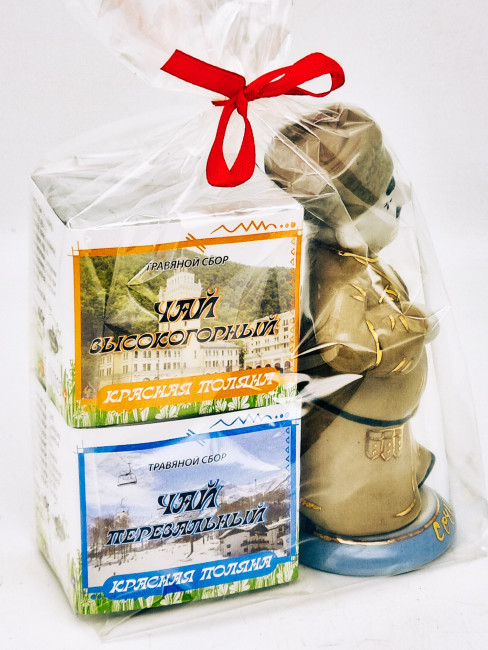 Набор Красная поляна чай перевальный 40гр+чай высокогор. 40гр и сувенир коллекционный фарфор Джигит Набор Красная поляна чай перевальный 40гр+чай высокогор. 40гр и сувенир коллекционный фарфор Джигит