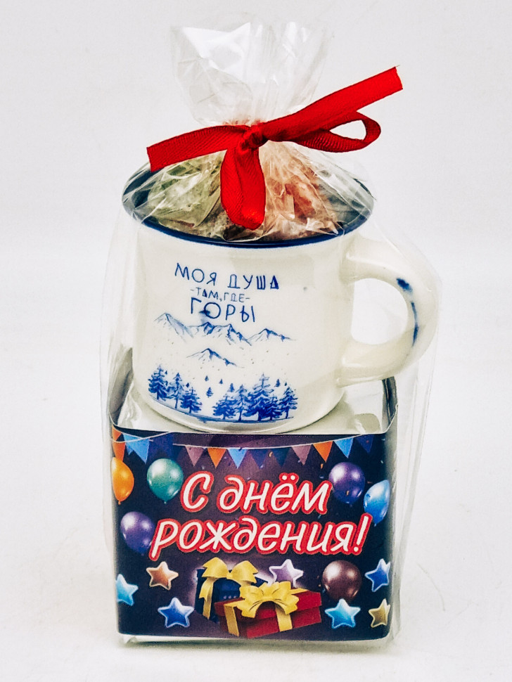 Подарочный набор с днем рождения Кофе 100гр с кружкой мини и рахат-лукум 60гр