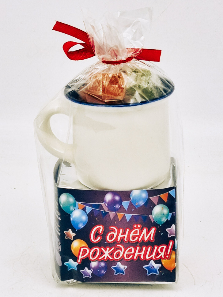 Подарочный набор с днем рождения Кофе 100гр с кружкой мини и рахат-лукум 60гр
