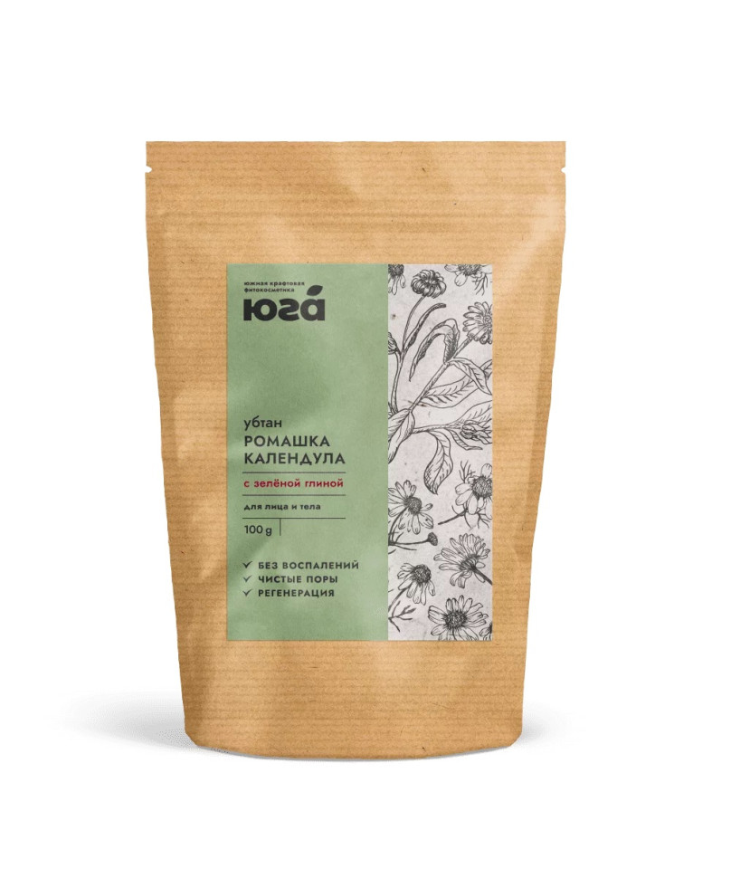 Убтан Ромашка и календула с зеленой глиной для лица и тела Против воспаления 100гр