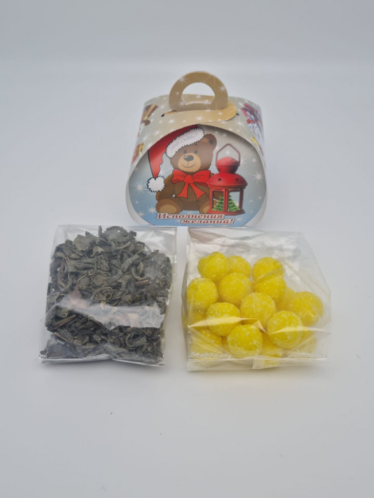 Набор 90 ассорти чай зеленый и драже лимончик с Новым годом