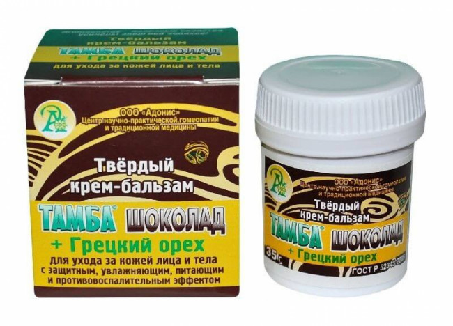 Твердый крем-бальзам Тамба шоколад и Грецкий орех 35гр Твердый крем-бальзам Тамба шоколад и Грецкий орех 35гр