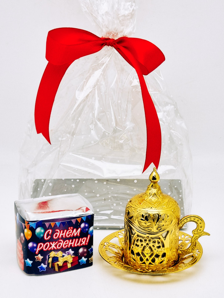 Подарочный набор с днем рождения Кофе 100гр и кофейная пара демитас золото из замака