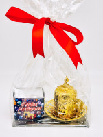 Подарочный набор с днем рождения Кофе 100гр и кофейная пара демитас золото из замака