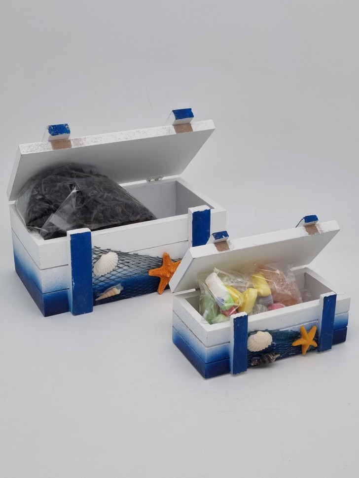 Набор №1 из 2 шкатулок с черным чаем ручной сбор 100гр и сладости ассорти 100гр