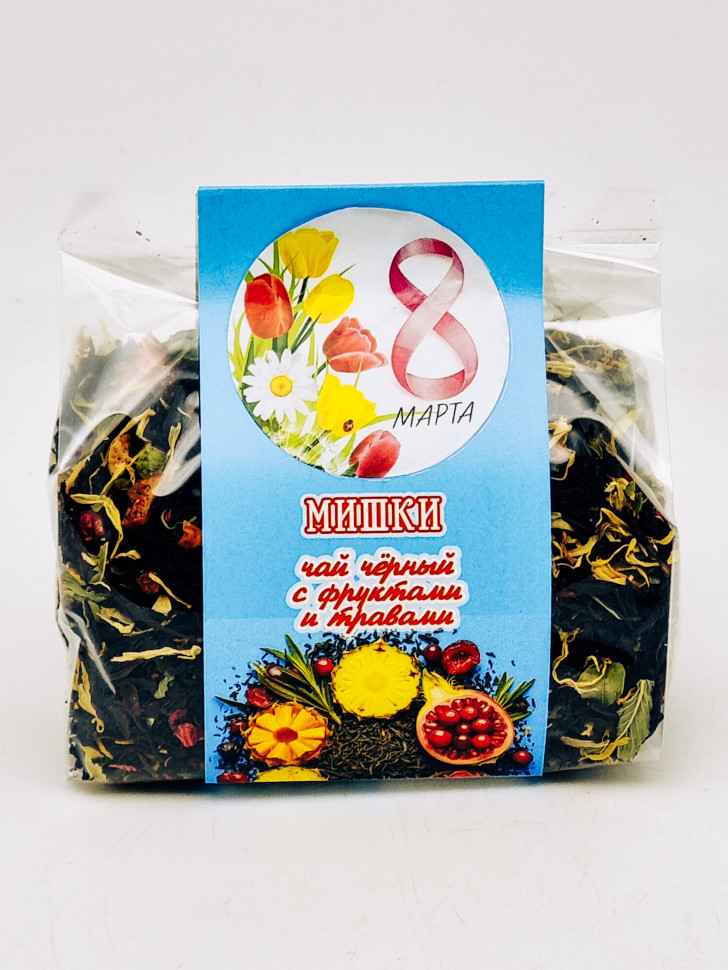 Подарок на 8 марта чай черный с добавками "Мишки" 100гр