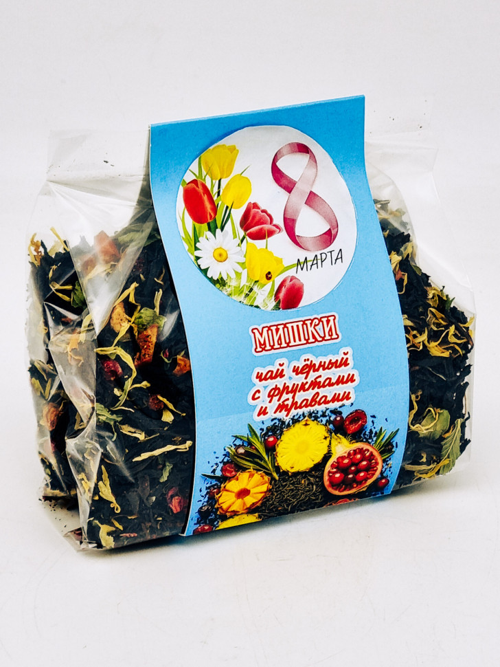 Подарок на 8 марта чай черный с добавками "Мишки" 100гр