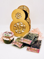 Подарочный набор с 8 Марта Матрешка чай краснополянский 25гр, иван-чай 30гр, варенье экзотик 170гр