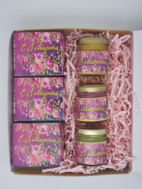 Набор 536 Праздничный чай 3 вида и 3 вида меда с 8 марта