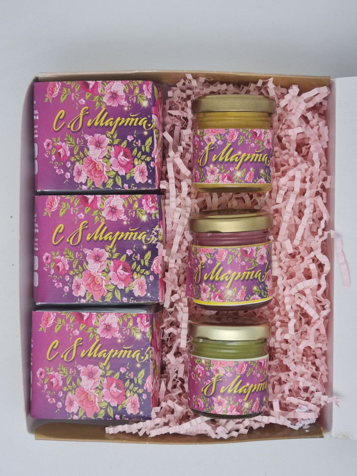 Набор 536 Праздничный чай 3 вида и 3 вида меда с 8 марта