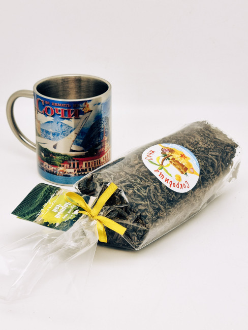 Черный чай ручной сбор 100гр в кружке из нержавейки "Ахун" 200мл