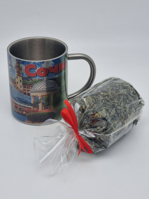 Кружка из нержавейки "Ротонда" с зеленым чаем р/c