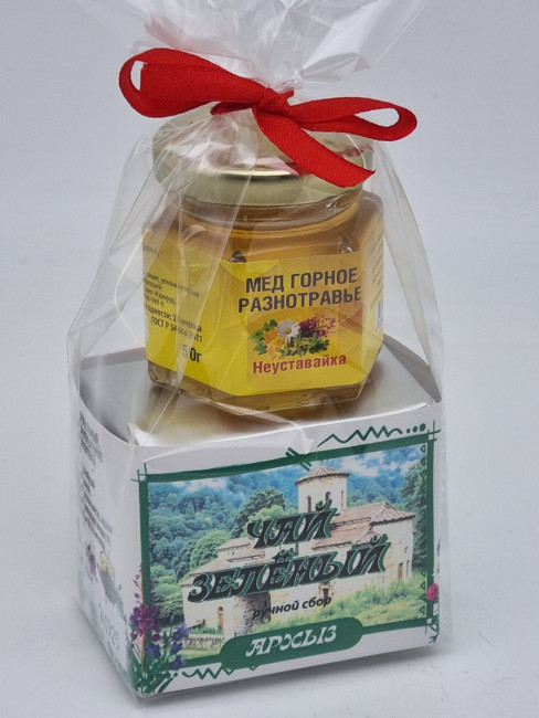 Чай зеленый ручной сбор 40гр +мед 50гр Архыз