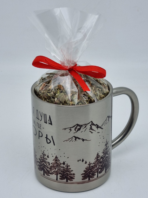 Кружка из нержавейки "Моя душа, там где горы" с Краснополянским чаем