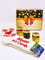 Подарочный набор для мамы носки, варенье 50гр, мед 100гр