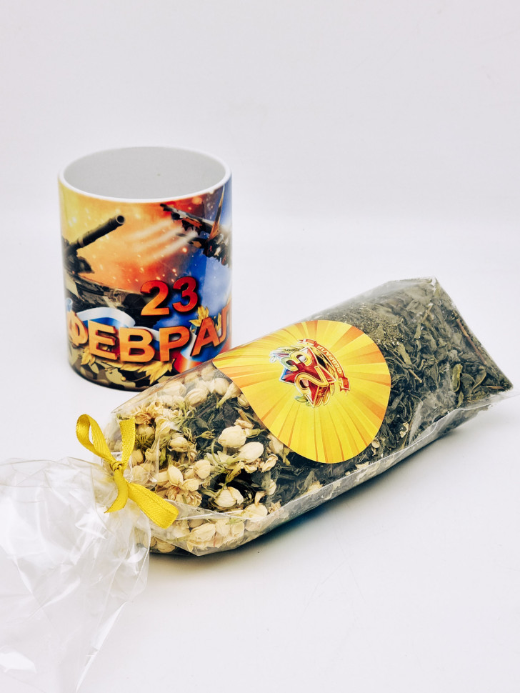 Подарочный набор с 23 февраля чай зеленый с жасмином 110гр кружка 200мл