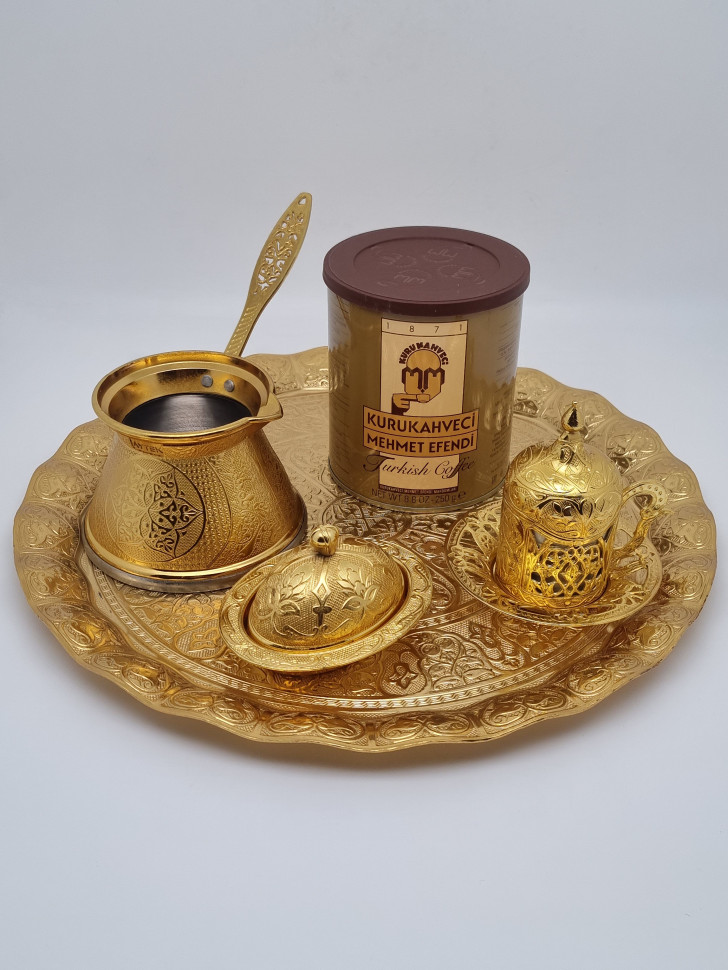 Набор ВИП поднос круглый, турка, лукумница, кофейная пара из замака и кофе 250гр