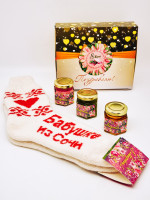 Подарочный набор с 8 марта для бабушки носки, варенье 50гр, мед 100гр