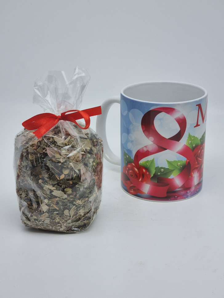 Подарочный набор с 8 марта краснополянский чай Имбирный для иммунитета 100гр в кружке 300мл