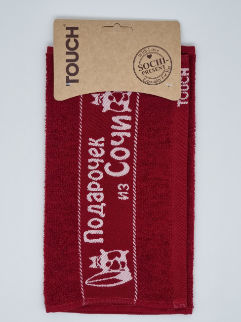 Полотенце махровое вишневое "Подарочек из Сочи Кот серфингист" 30*50