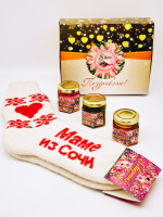 Подарочный набор с 8 марта для мамы носки, варенье 50гр, мед 100гр