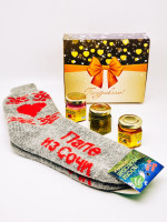 Подарочный набор для папы носки, варенье 50гр, мед 100гр