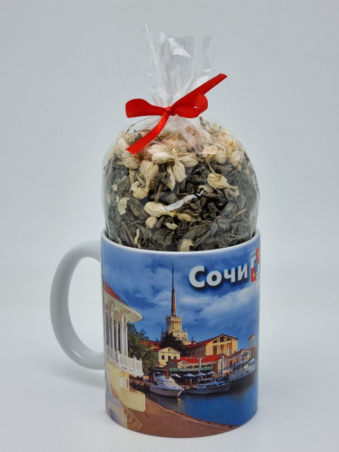 Кружка 250мл зеленый чай с жасмином 105гр "Сочи"