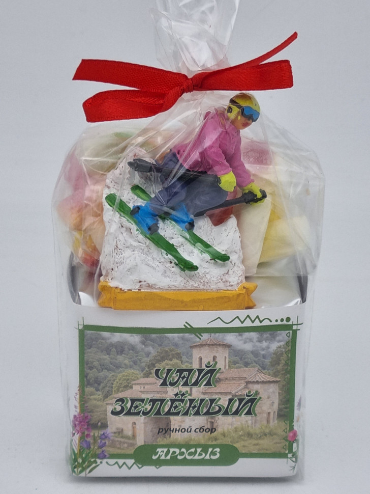 Чай зеленый ручной сбор 40гр + парварда 50гр Архыз с магнитом лыжник 1