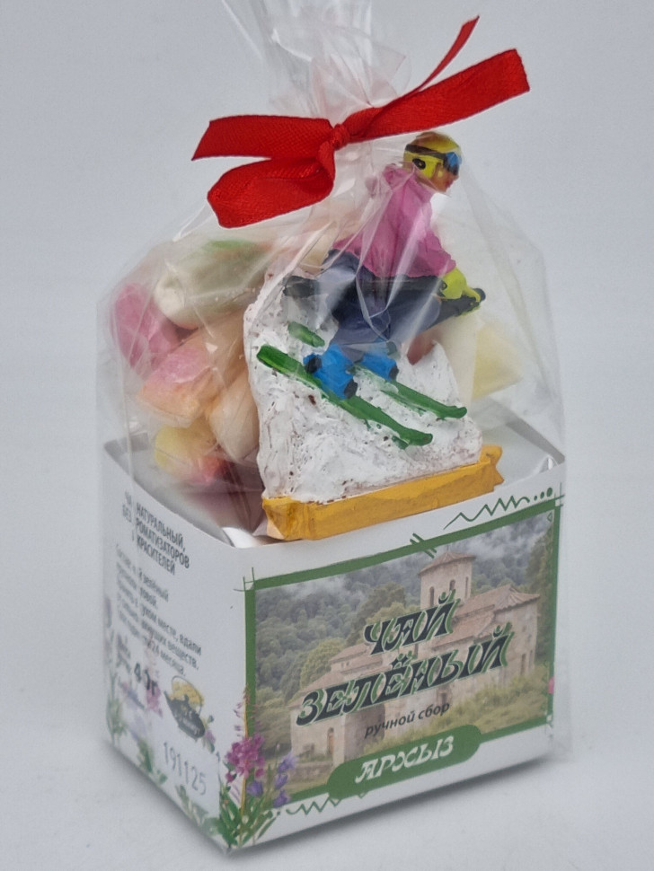 Чай зеленый ручной сбор 40гр + парварда 50гр Архыз с магнитом лыжник 1