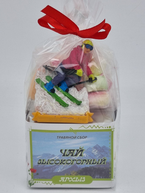 Краснополянский чай "Высокогорный" 40гр + парварда 50гр Архыз с магнитом лыжник 1