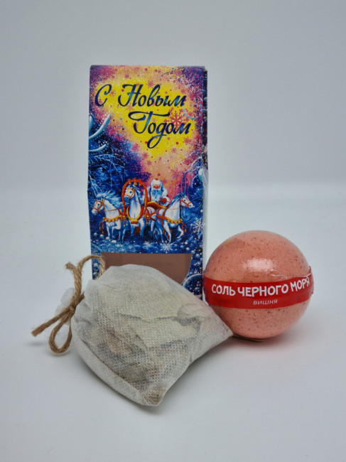 Набор банный соль для ванны вишня и запарка с новым годом
