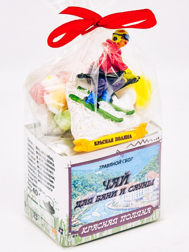 Краснополянский чай "для сауны и бани" 40гр +парварда 50гр Красная поляна с магнитом лыжник 1