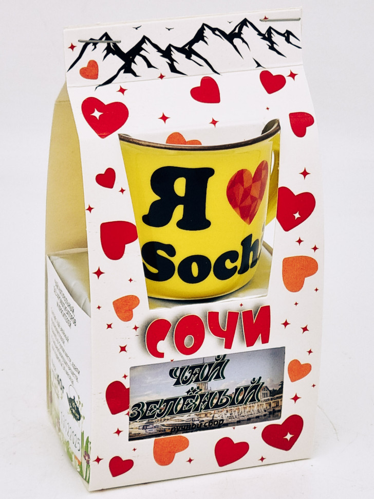 Чай зеленый ручной сбор 40гр с кружкой мини Сочи