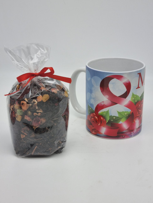 Кружка 250мл с черным фруктовым чаем 60гр с 8 марта Кружка 250мл с черным фруктовым чаем 60гр с 8 марта