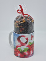 Подарочный набор с 8 марта черным фруктовым чаем 100гр в кружке 300мл