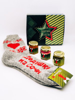 Подарочный набор с 23 февраля для дедушки носки, варенье 50гр, мед 100гр