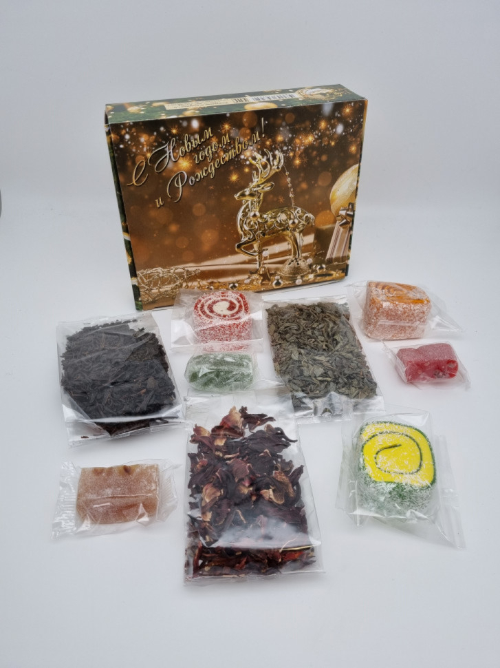 Набор 64 Праздничный чай черный, зеленый и сладости с новым годом