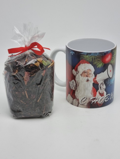 Кружка 250мл с черным фруктовым чаем 60гр с новым годом