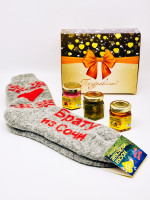 Подарочный набор для брата носки, варенье 50гр, мед 100гр