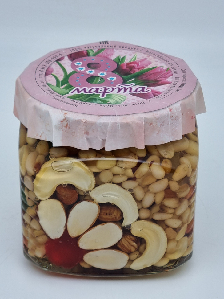 Мед с орехами ассорти 420гр с 8 марта