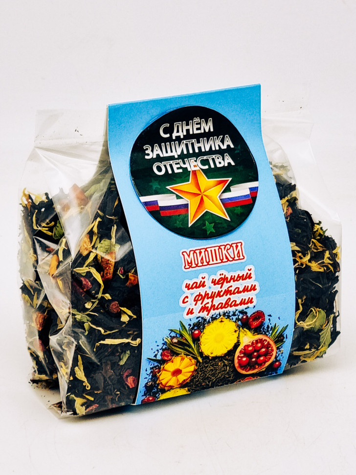 Подарок на 23 февраля чай черный с добавками "Мишки" 100гр
