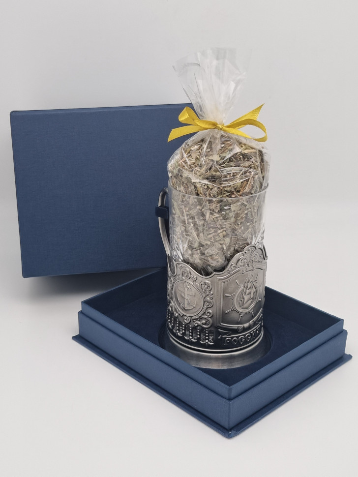 Подстаканник "Штурвал" стакан хрусталь с краснополянским чаем в футляре