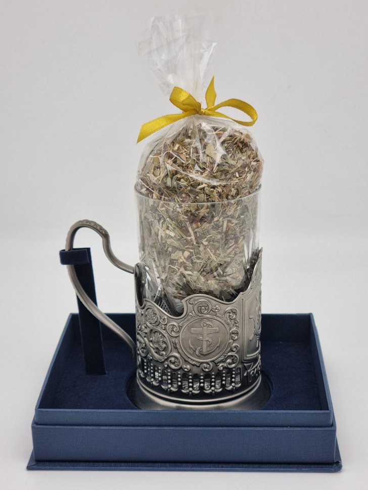 Подстаканник "Штурвал" стакан хрусталь с краснополянским чаем в футляре