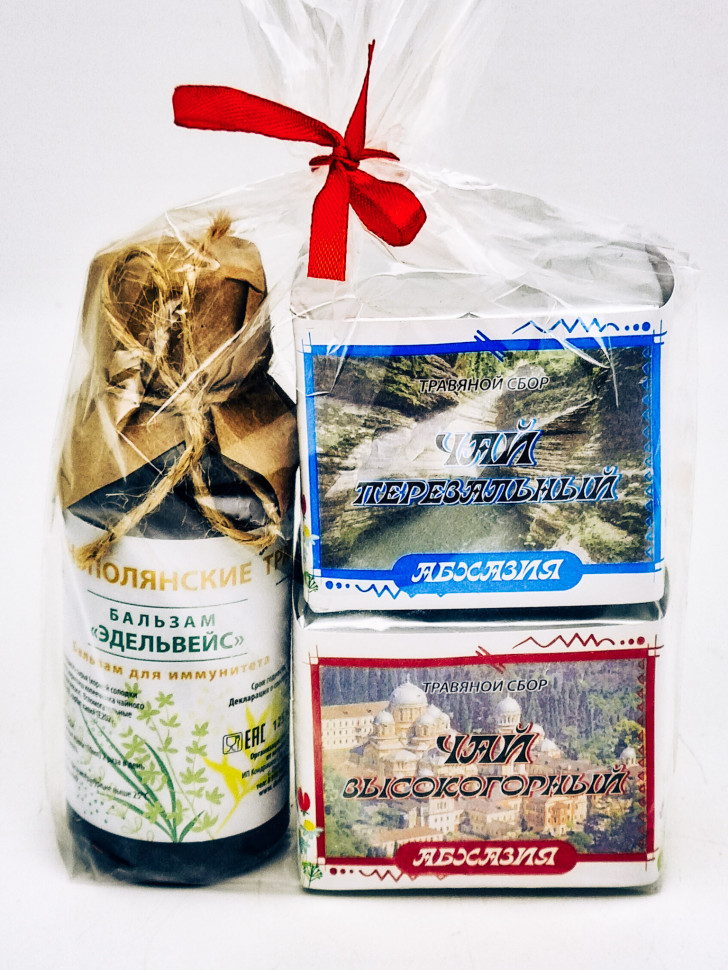 Набор Абхазия чай перевальный 40гр+чай высокогорный 40гр и бальзам Краснополянские травы