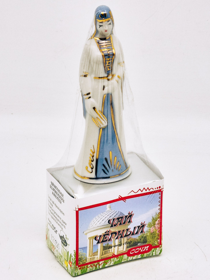 Чай черный ручной сбор 35гр Сочи с сувениром Горянка коллекционный фарфор