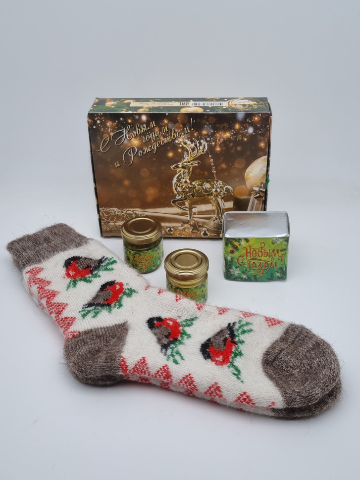 Набор 248 Праздничный носки женские, мед, варенье и чай с новым годом